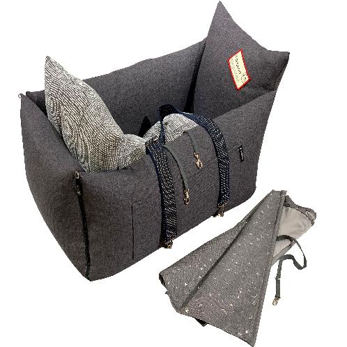 DUGROO Handmade All-Round Driving Kit Sunshade Pet Car Seat Dog Puppy Non-Slip Cushion Booster Seat | dog, cat, pet, puppy, kitty, car, booster, seat, cushion, sunshade, portable, durable, deluxe, small, medium, detachable, zipper, washable, rear, front, pocket, safety, seat, belt, hook, non, slip, handmade, handcraft, passenger, back, bed,